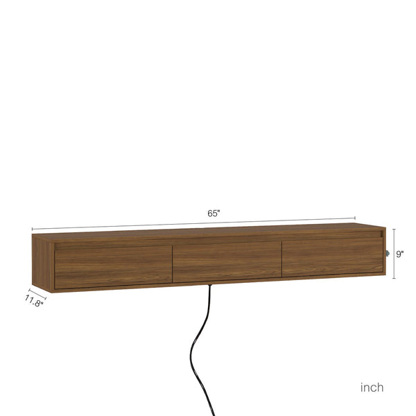 English Elm Floating Wall Mounted Tv Stand High Gloss Cabinet with Led Ambient Lighting Outlet W1321P474877