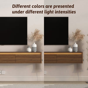 English Elm Floating Wall Mounted TV Stand with LED Lighting Power Outlet High Gloss Shelf W1321P474878