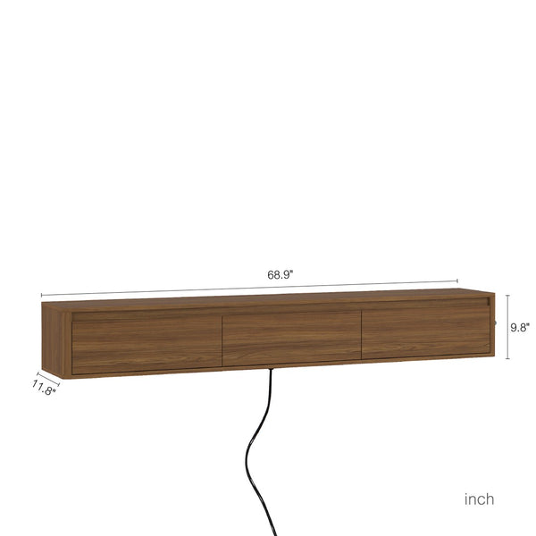 English Elm Floating Wall Mounted TV Stand with LED Lighting Power Outlet High Gloss Shelf W1321P474878