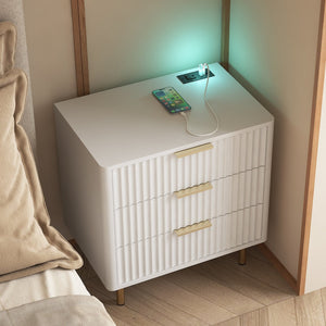 English Elm Nightstand with Built-in Usb Charging Hub and Voice Activated Light for Modern Bedrooms White W1321P476855