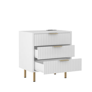 English Elm Nightstand with Built-in Usb Charging Hub and Voice Activated Light for Modern Bedrooms White W1321P476855