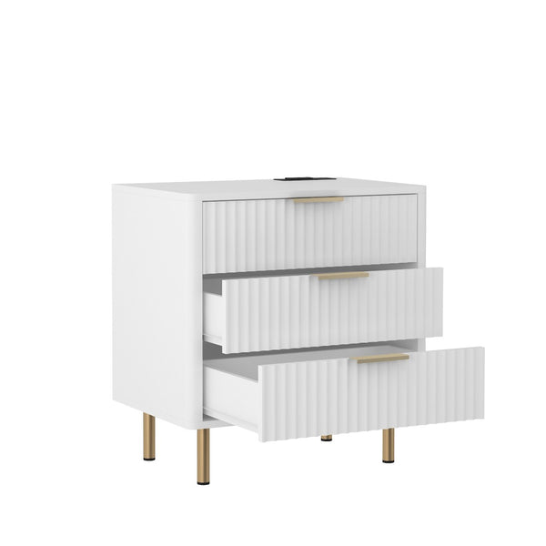 English Elm Nightstand with Built-in Usb Charging Hub and Voice Activated Light for Modern Bedrooms White W1321P476855