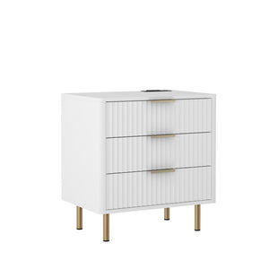 English Elm Nightstand with Built-in Usb Charging Hub and Voice Activated Light for Modern Bedrooms White W1321P476855