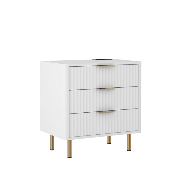 English Elm Nightstand with Built-in Usb Charging Hub and Voice Activated Light for Modern Bedrooms White W1321P476855