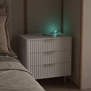 English Elm Nightstand with Built-in Usb Charging Hub and Voice Activated Light for Modern Bedrooms White W1321P476855