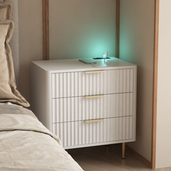 English Elm Nightstand with Built-in Usb Charging Hub and Voice Activated Light for Modern Bedrooms White W1321P476855