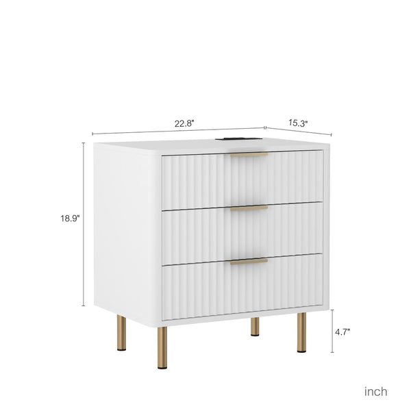 English Elm Nightstand with Built-in Usb Charging Hub and Voice Activated Light for Modern Bedrooms White W1321P476855