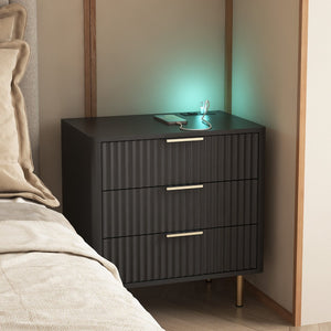 English Elm Nightstand with Built-in Usb Charging Hub and Voice Activated Light for Modern Bedrooms Black W1321P476856