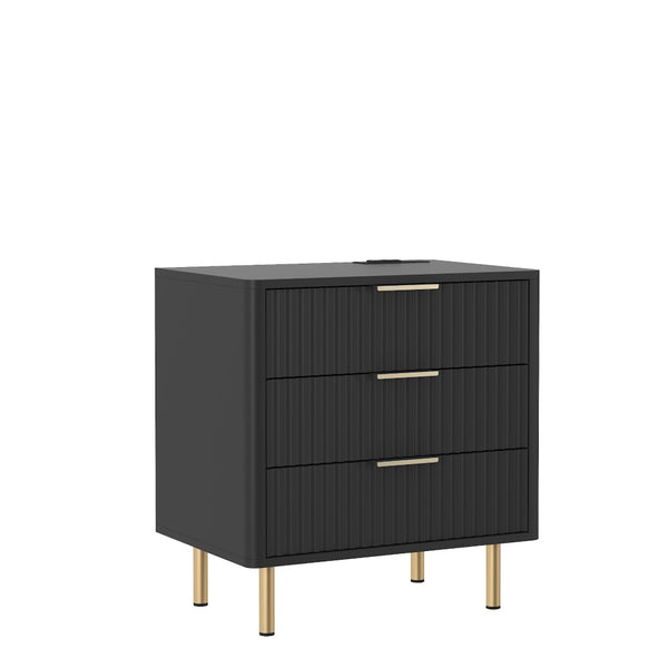 English Elm Nightstand with Built-in Usb Charging Hub and Voice Activated Light for Modern Bedrooms Black W1321P476856