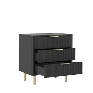 English Elm Nightstand with Built-in Usb Charging Hub and Voice Activated Light for Modern Bedrooms Black W1321P476856
