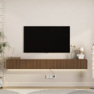 English Elm Floating Wall Mounted Tv Stand with 16 Color Led Lights for Large Screen Living Rooms Brown W1321P477792