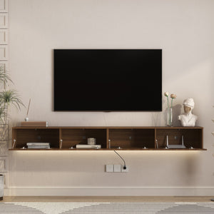 English Elm Floating Wall Mounted Tv Stand with 16 Color Led Lights for Large Screen Living Rooms Brown W1321P477792