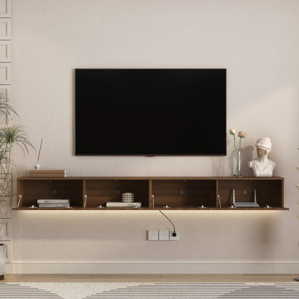 English Elm Floating Wall Mounted Tv Stand with 16 Color Led Lights for Large Screen Living Rooms Brown W1321P477792