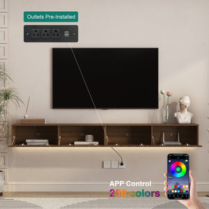 English Elm Floating Wall Mounted Tv Stand with 16 Color Led Lights for Large Screen Living Rooms Brown W1321P477792