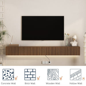 English Elm Floating Wall Mounted Tv Stand with 16 Color Led Lights for Large Screen Living Rooms Brown W1321P477792