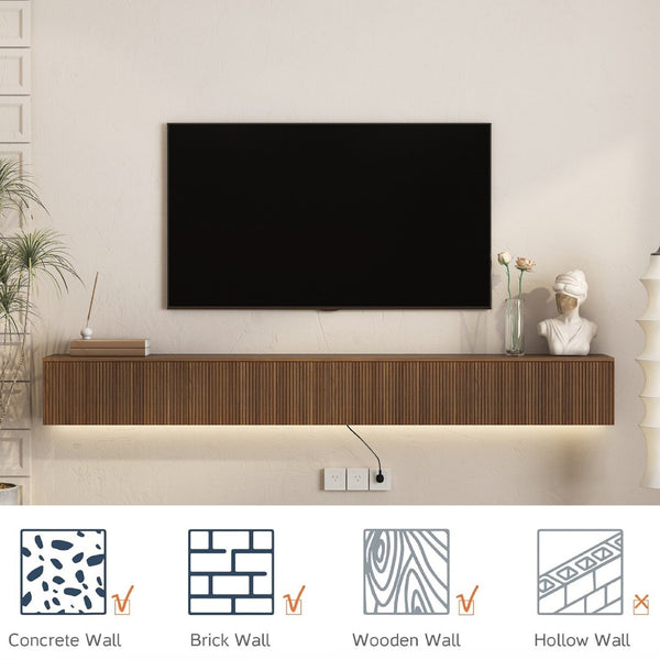 English Elm Floating Wall Mounted Tv Stand with 16 Color Led Lights for Large Screen Living Rooms Brown W1321P477792