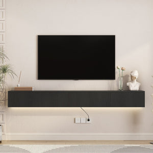 English Elm Floating Wall Mounted Tv Stand with 16 Color Led Lights for Large Screen Living Rooms Black W1321P477794