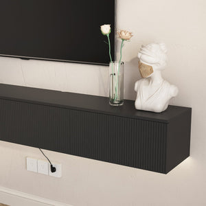 English Elm Floating Wall Mounted Tv Stand with 16 Color Led Lights for Large Screen Living Rooms Black W1321P477794