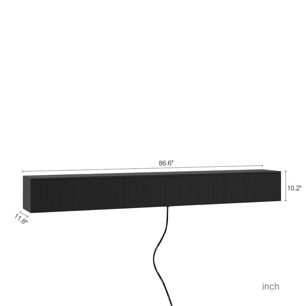 English Elm Floating Wall Mounted Tv Stand with 16 Color Led Lights for Large Screen Living Rooms Black W1321P477794