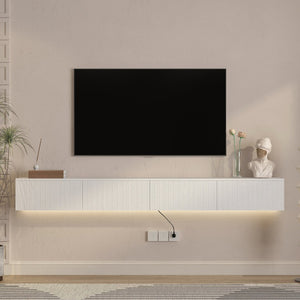 English Elm Floating Wall Mounted Tv Stand with 16 Color Led Lights for Large Screen Living Rooms White W1321P477804