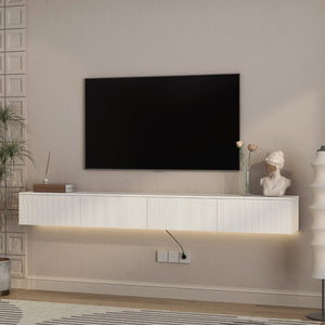 English Elm Floating Wall Mounted Tv Stand with 16 Color Led Lights for Large Screen Living Rooms White W1321P477804