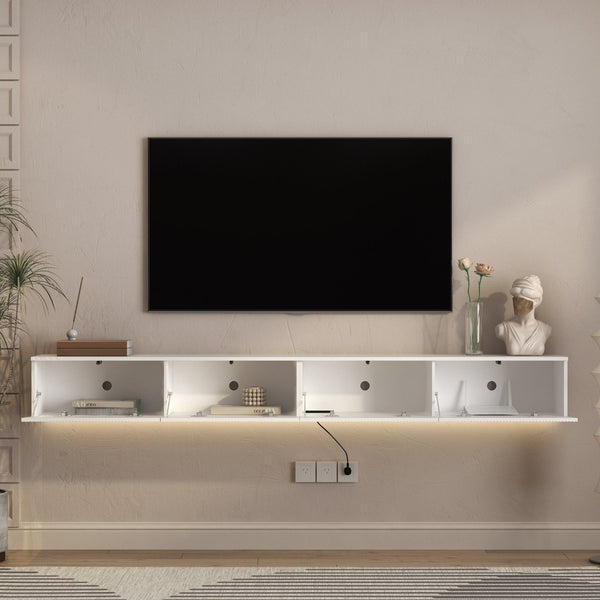 English Elm Floating Wall Mounted Tv Stand with 16 Color Led Lights for Large Screen Living Rooms White W1321P477804