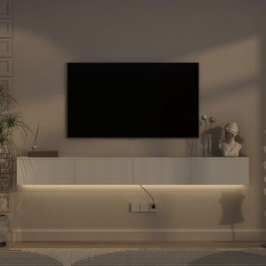 English Elm Floating Wall Mounted Tv Stand with 16 Color Led Lights for Large Screen Living Rooms White W1321P477804