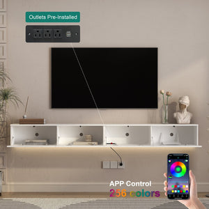 English Elm Floating Wall Mounted Tv Stand with 16 Color Led Lights for Large Screen Living Rooms White W1321P477804