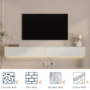 English Elm Floating Wall Mounted Tv Stand with 16 Color Led Lights for Large Screen Living Rooms White W1321P477804