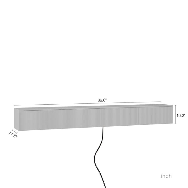 English Elm Floating Wall Mounted Tv Stand with 16 Color Led Lights for Large Screen Living Rooms White W1321P477804