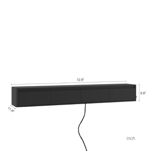 English Elm Floating Wall Mounted Tv Stand with Led Lighting and Outlets High Gloss Living Room Shelf Black W1321P478405