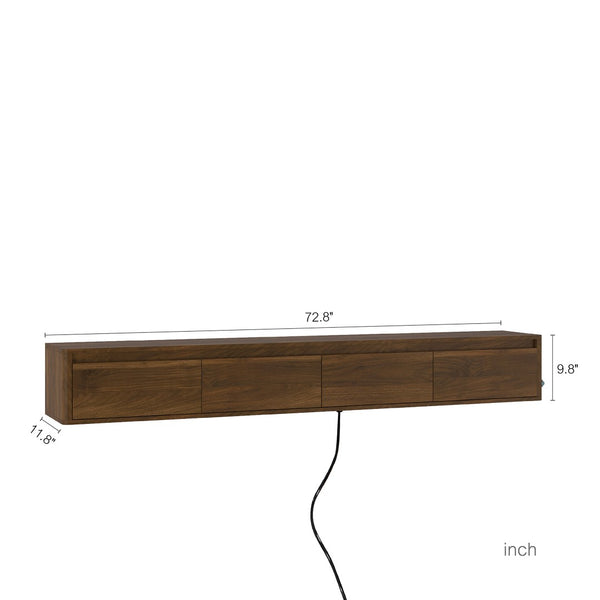 English Elm Floating Wall Mounted Tv Stand with Led Lighting and Outlets High Gloss Living Room Shelf Brown W1321P478422
