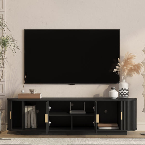 English Elm Floating Wall Mounted Tv Stand with 16 Color Led Lights for Living Room up to 65 Inch Black W1321P484788