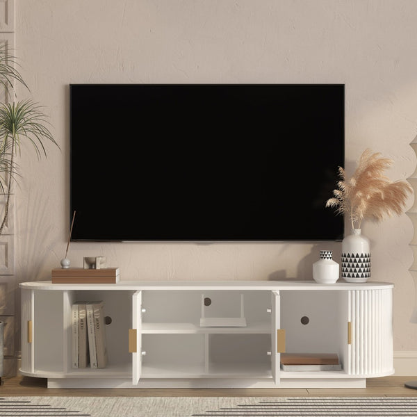 English Elm Floating Wall Mounted Tv Stand with 16 Color Led Lights for Living Room up to 65 Inch White W1321P484793