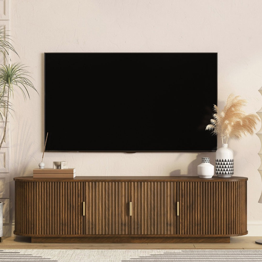 English Elm Floating Wall Mounted Tv Stand with 16 Color Led Lights for Living Room up to 65 Inch Brown W1321P484798