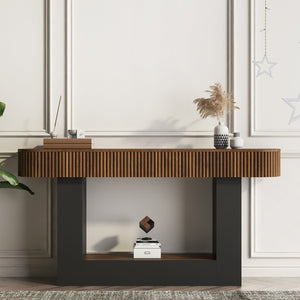English Elm 62.9-Inch Farmhouse Console Table Slim Wood Grain Sofa Wall Entryway Accent in Black W1321P487113