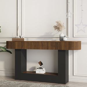 English Elm 62.9-Inch Farmhouse Console Table Slim Wood Grain Sofa Wall Entryway Accent in Black W1321P487113