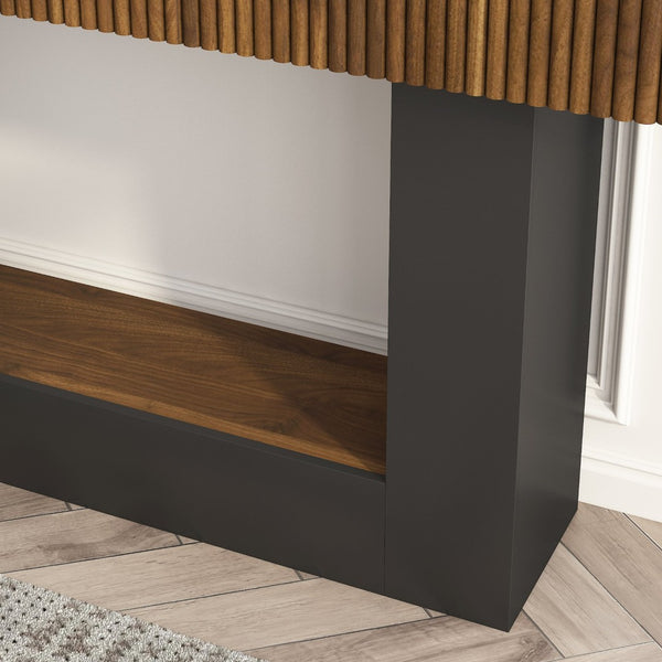 English Elm 62.9-Inch Farmhouse Console Table Slim Wood Grain Sofa Wall Entryway Accent in Black W1321P487113