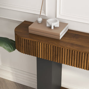 English Elm 62.9-Inch Farmhouse Console Table Slim Wood Grain Sofa Wall Entryway Accent in Black W1321P487113
