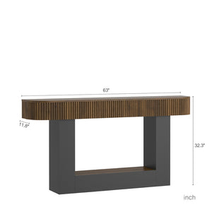 English Elm 62.9-Inch Farmhouse Console Table Slim Wood Grain Sofa Wall Entryway Accent in Black W1321P487113
