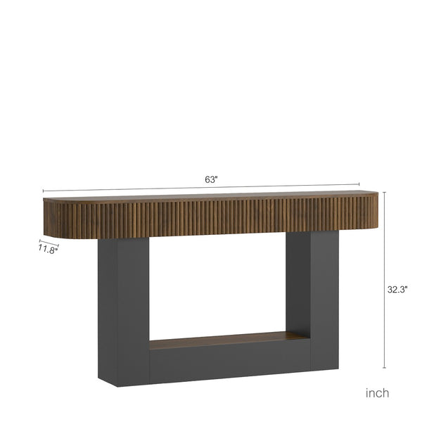 English Elm 62.9-Inch Farmhouse Console Table Slim Wood Grain Sofa Wall Entryway Accent in Black W1321P487113