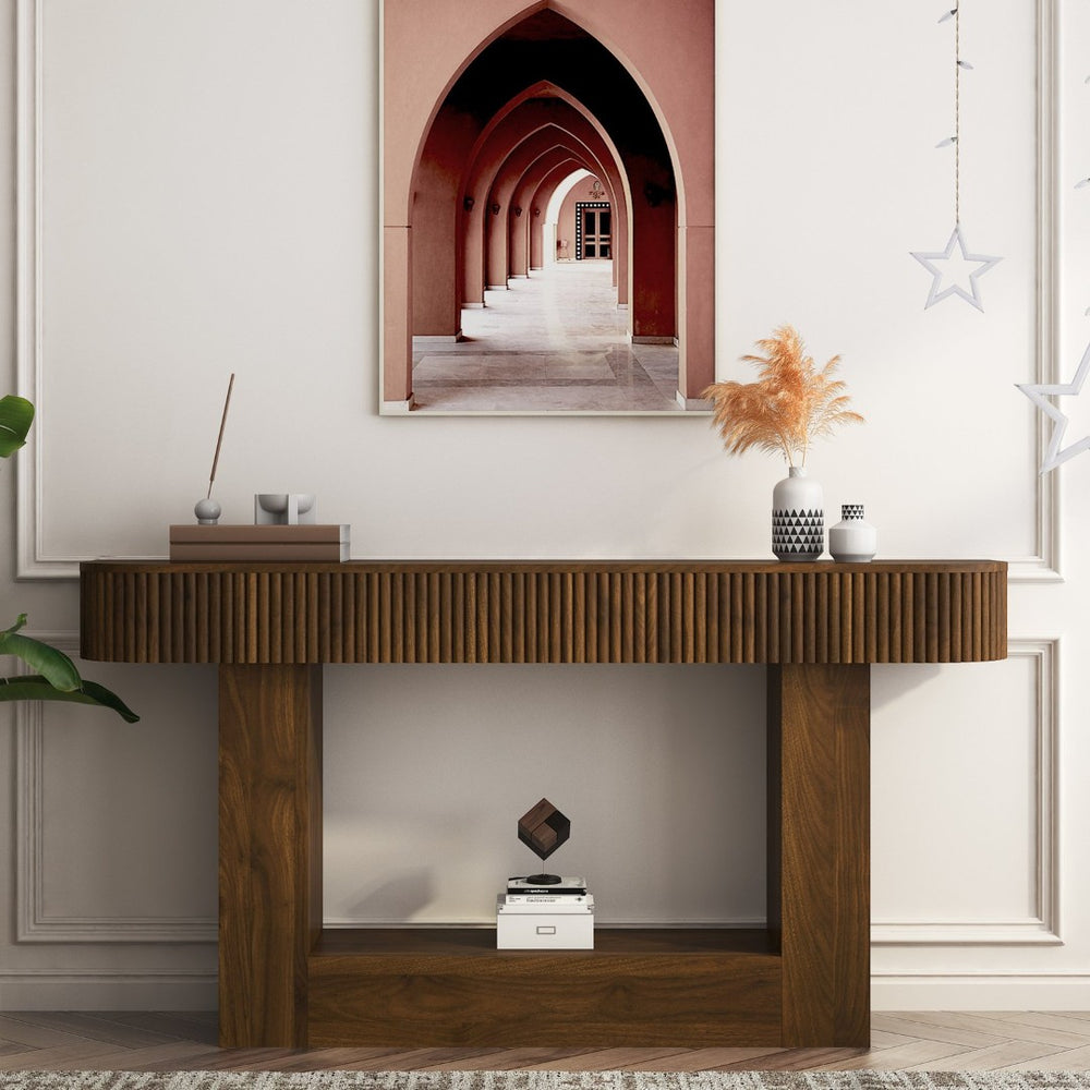 English Elm 62.9-Inch Farmhouse Console Table Slim Wood Grain Sofa Back Foyer Entryway Accent W1321P487148
