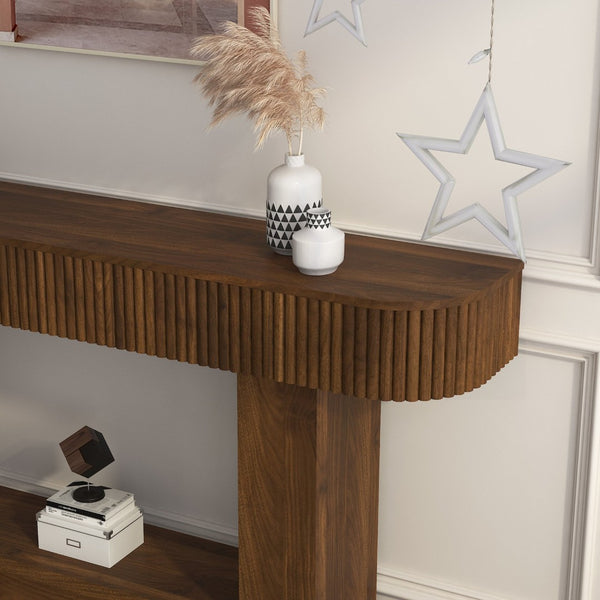 English Elm 62.9-Inch Farmhouse Console Table Slim Wood Grain Sofa Back Foyer Entryway Accent W1321P487148