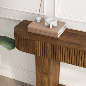 English Elm 62.9-Inch Farmhouse Console Table Slim Wood Grain Sofa Back Foyer Entryway Accent W1321P487148