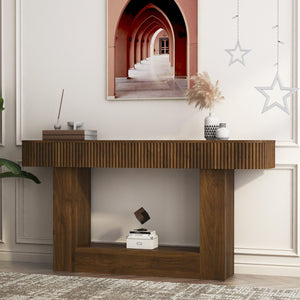English Elm 62.9-Inch Farmhouse Console Table Slim Wood Grain Sofa Back Foyer Entryway Accent W1321P487148