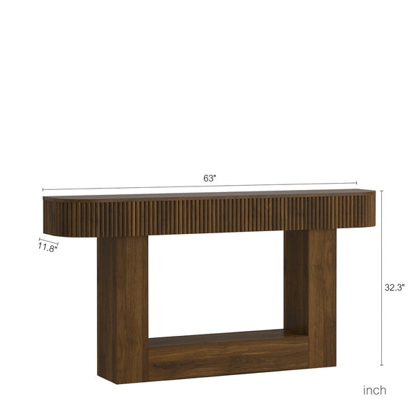 English Elm 62.9-Inch Farmhouse Console Table Slim Wood Grain Sofa Back Foyer Entryway Accent W1321P487148