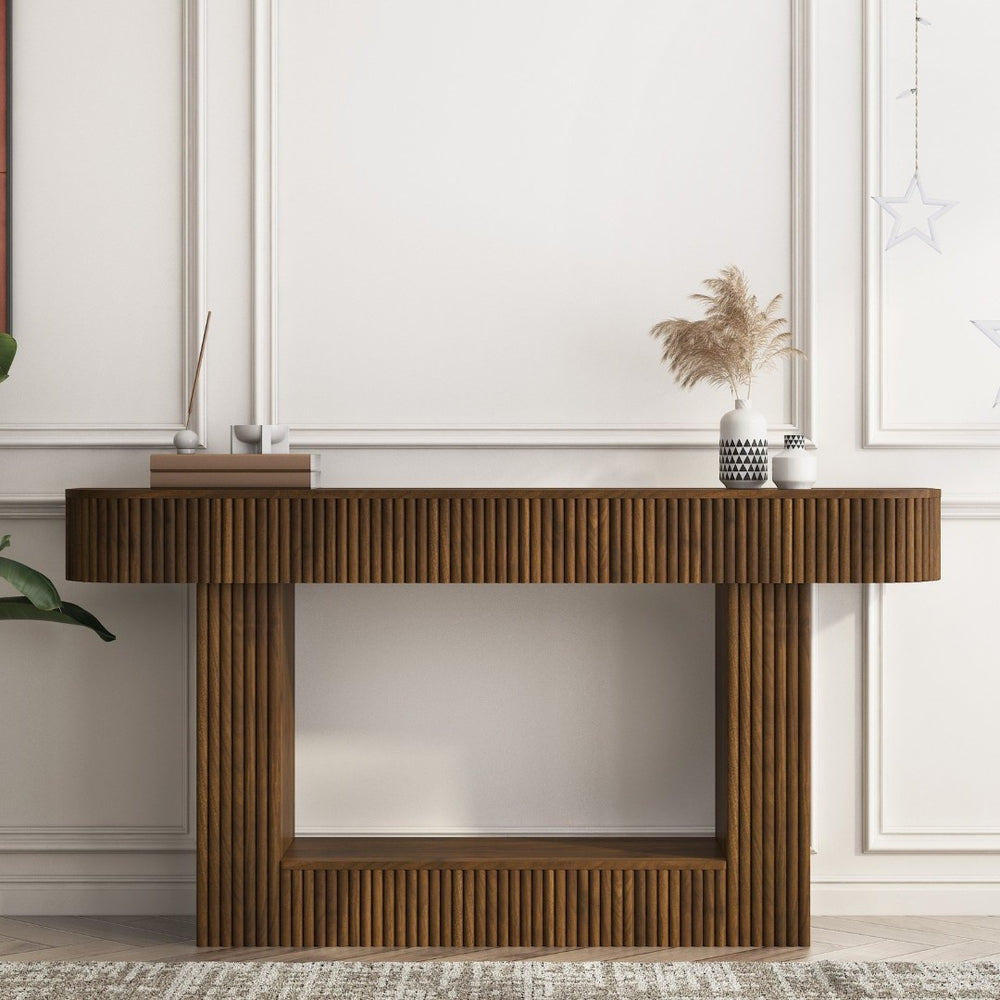 English Elm 62.9-Inch Farmhouse Console Table Slim Entryway Accent with Warm Wood Grain Finish W1321P487156