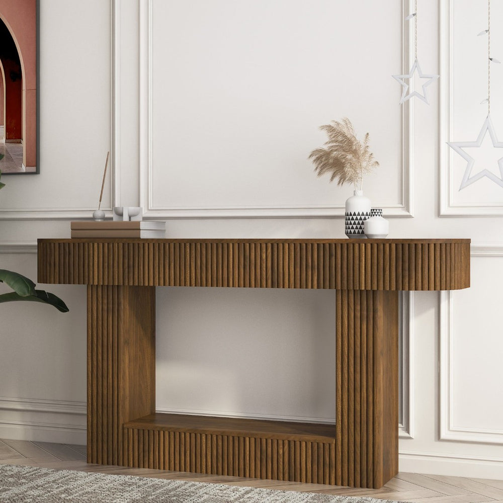 English Elm 62.9-Inch Farmhouse Console Table Slim Entryway Accent with Warm Wood Grain Finish W1321P487156