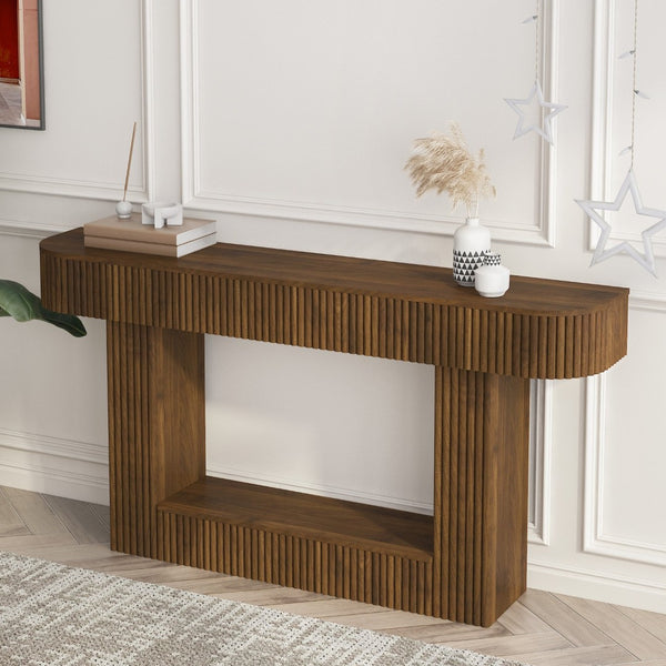 English Elm 62.9-Inch Farmhouse Console Table Slim Entryway Accent with Warm Wood Grain Finish W1321P487156