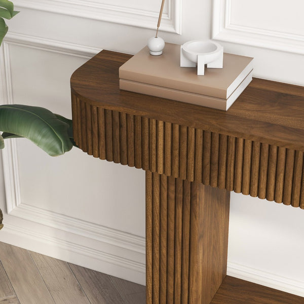 English Elm 62.9-Inch Farmhouse Console Table Slim Entryway Accent with Warm Wood Grain Finish W1321P487156